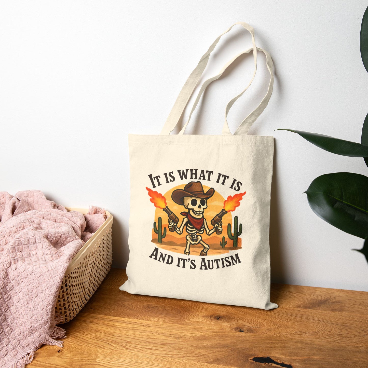 Autism Awareness Cotton Canvas Tote Bag, Eco-Friendly Shopping Bag, Great Gift, Sustainable Tote, Funny Skeleton Design