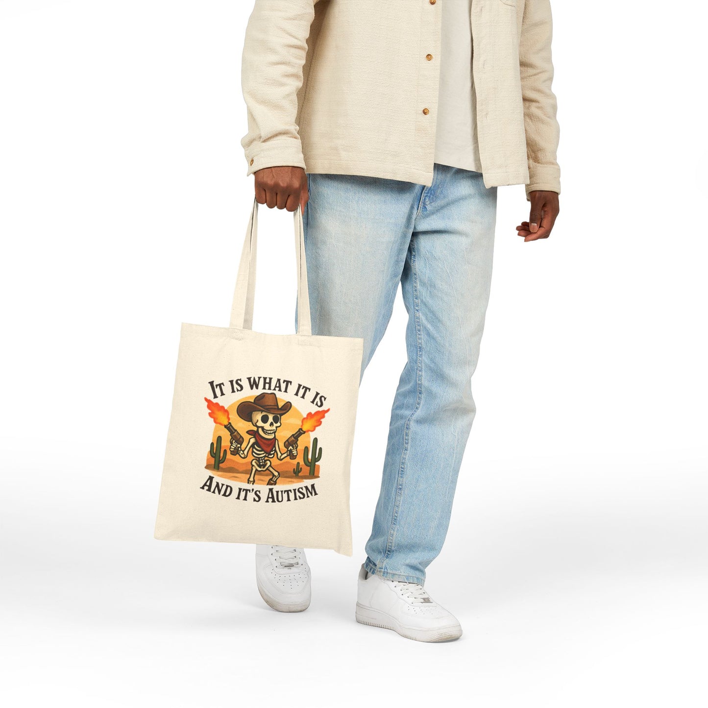 Autism Awareness Cotton Canvas Tote Bag, Eco-Friendly Shopping Bag, Great Gift, Sustainable Tote, Funny Skeleton Design