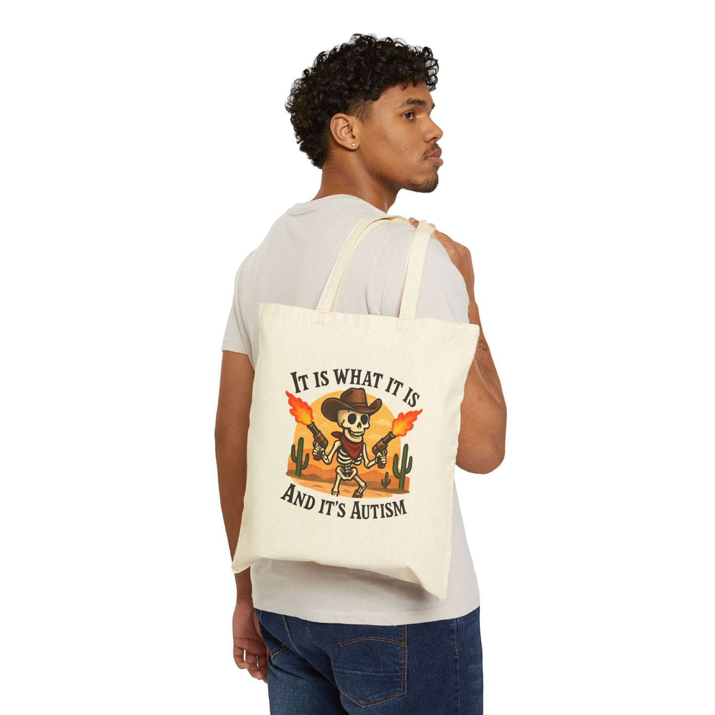 Autism Awareness Cotton Canvas Tote Bag, Eco-Friendly Shopping Bag, Great Gift, Sustainable Tote, Funny Skeleton Design