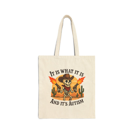Autism Awareness Cotton Canvas Tote Bag, Eco-Friendly Shopping Bag, Great Gift, Sustainable Tote, Funny Skeleton Design