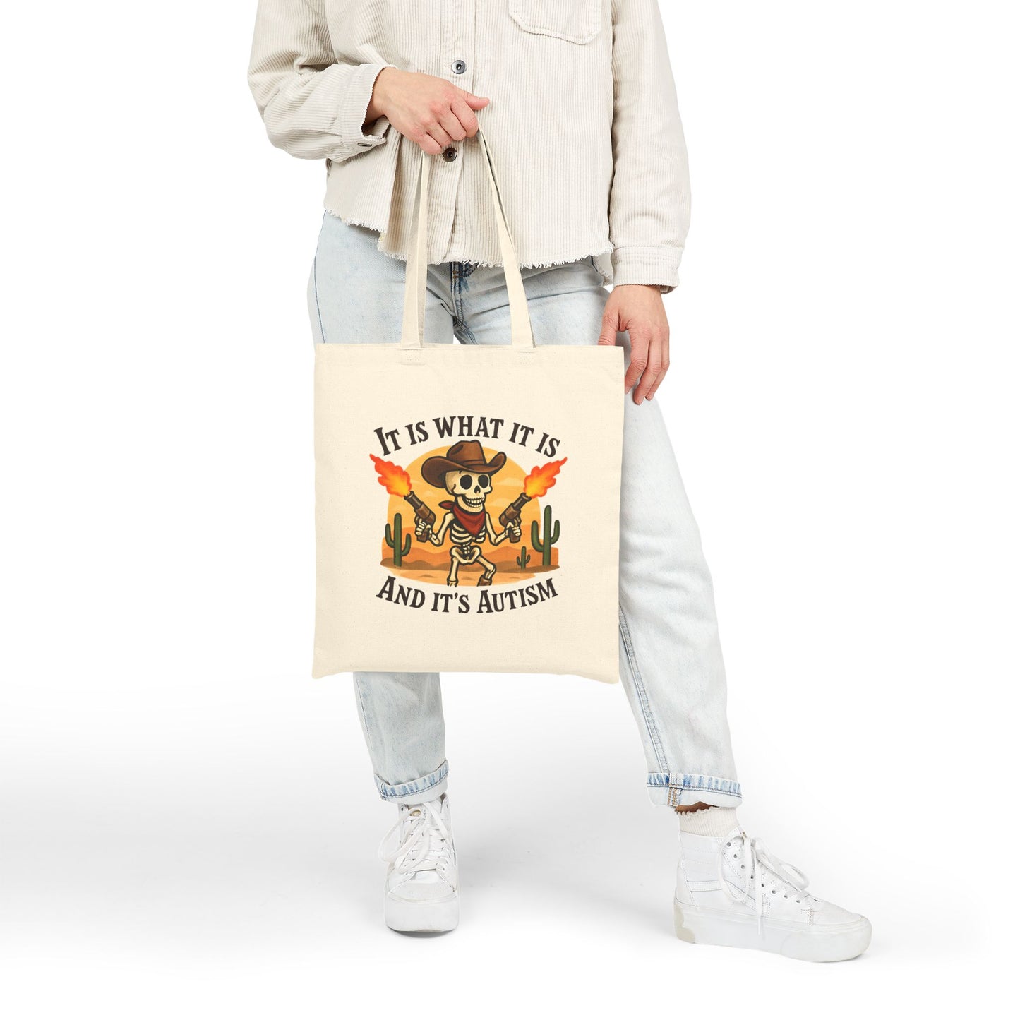 Autism Awareness Cotton Canvas Tote Bag, Eco-Friendly Shopping Bag, Great Gift, Sustainable Tote, Funny Skeleton Design