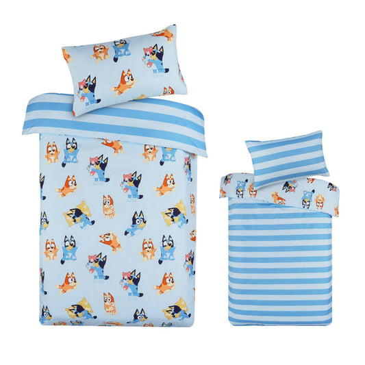 Bluey and Bingo Licensed Reversible Striped Single Quilt Cover Set